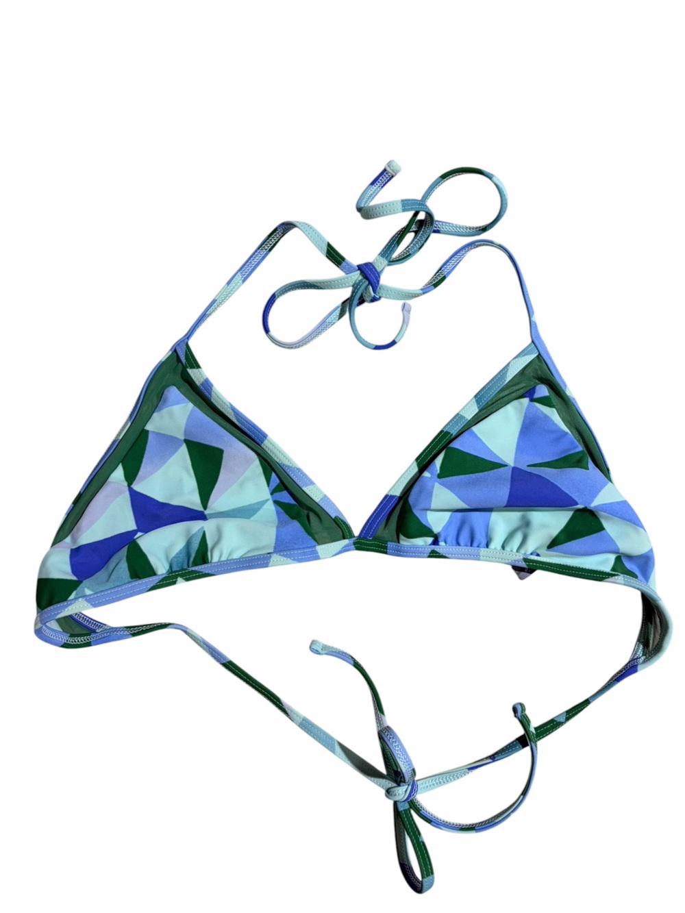 Aerie Triangle Bikini Top Geometric Blue Green Size Small Tie Halter Bikini Top